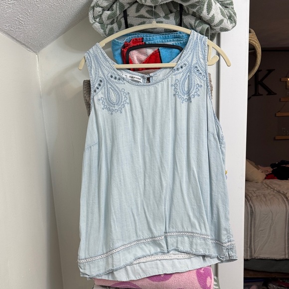 Maurices Tops - Maurices Light Blue Embroidered Tank Top